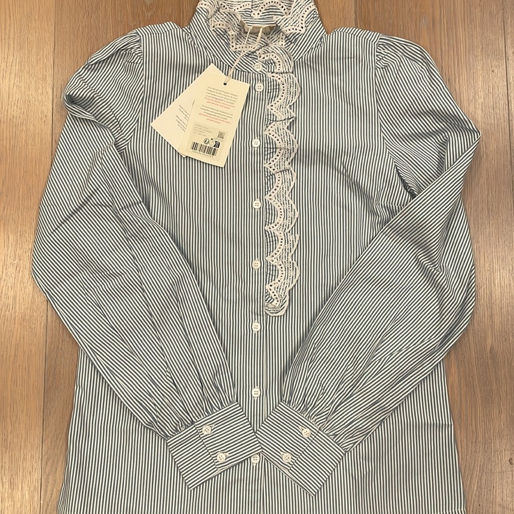 Sezane Blue Striped Button Down Shirt - Picture 3 of 4